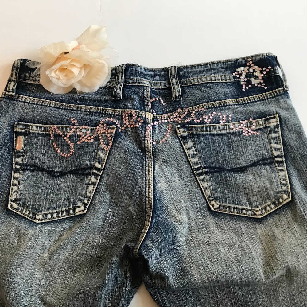 Vintage Y2K 90's Pepe Bootcut Jeans Pink Bling Spell Out Back Distressed 28